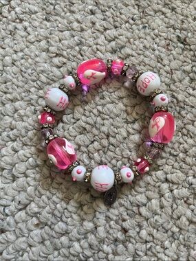 Pink & White Beaded Breast Cancer Awareness Stretch Bracelet